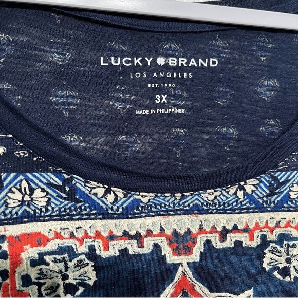 Lucky Brand Womens Persian Carpet Tee Shirt Plus Size 3X Navy Multi Color Blouse - Picture 4 of 15